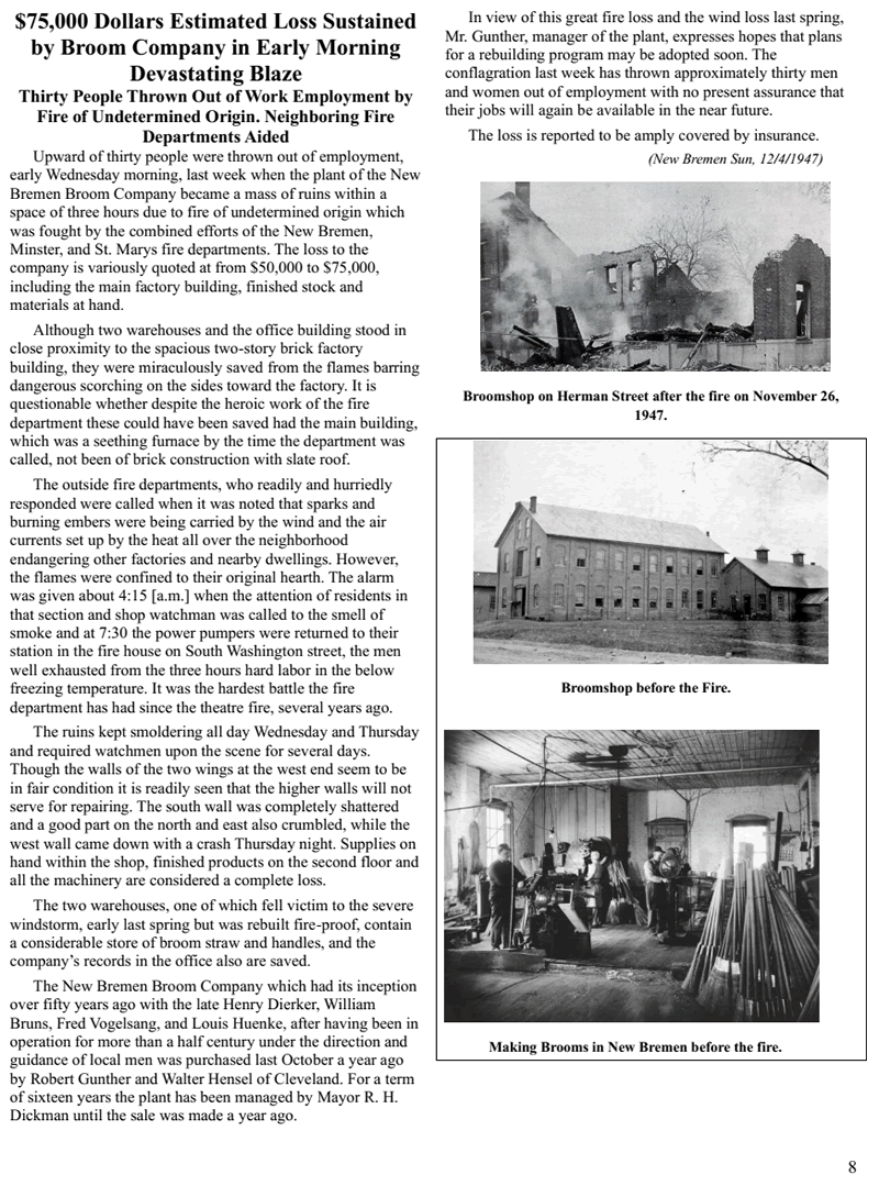 New Bremen Broom Factory Fire